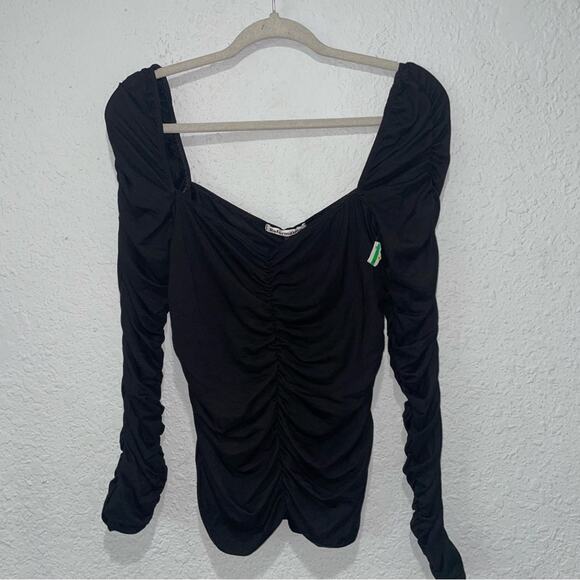 Reformation Esra Queen Anne Neck Knit Top Black Size Large New Without Tags